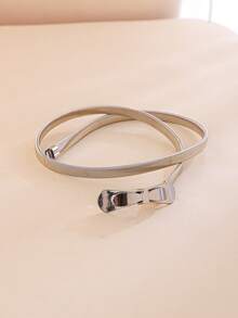 1pc Elegant Women's Thin Waist Belt, Elastic Buckle Closure Metal Leather Belt, Suitable For Dresses, Shirts, Pants, Commuting, Daily Wear, Party - Metal Belt - View 9