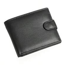 Unisex Solid Color Genuine Leather Wallet, Multi-Function Card Holder, Tri-Fold Credit Card Case With Snap Button And Zipper Coin Purse - Black - View 11