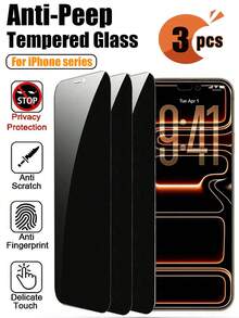 3 Packs Compatible With IPhone 17 Pro Max /17 Pro/17 Air/16/15/14 Plus/13 Mini/12/11 Screen Protector Privacy, 9H+ Tempered Glass, Long , Smooth & Clear, Scratch & Drop Resistant, Easy Installation, Full Coverage - Black - View 16