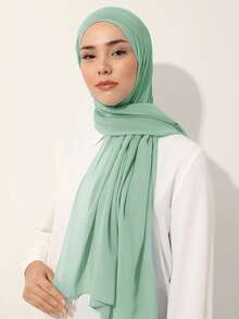 1 pièce Foulard en mousseline de soie de couleur unie pour femme, hijab élégant minimaliste - Vert menthe - Voir 3