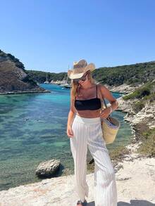 Women's Solid Color Elastic Waist Knit Beach Pants White - White - View 4