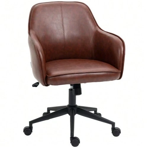 Rocking Office Chair, Height Adjustable From 93 To 101 Cm, Supports Up To 120 Kg, Faux Leather Look, Brown - Camel - View 1
