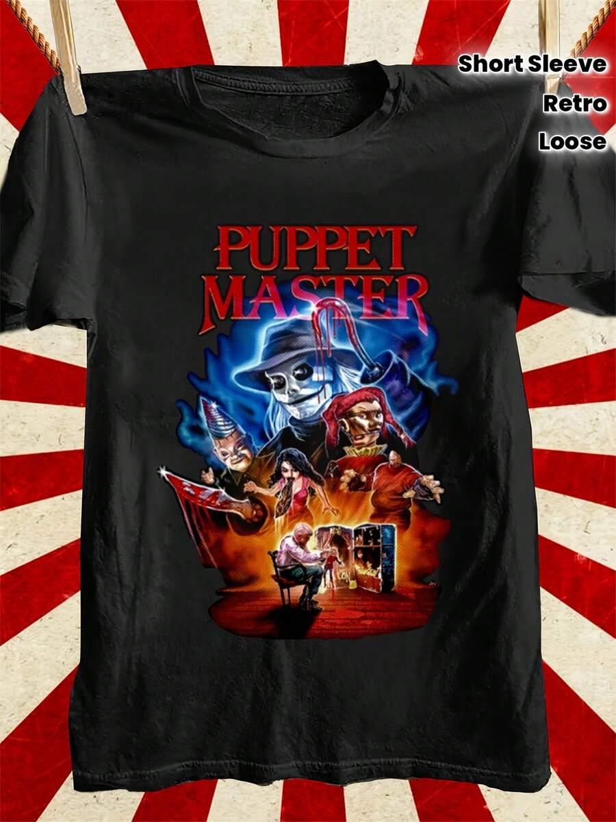 Puppet Master Horrorie T-Shirt With Andrew, Susie, Tunneler & Pinhead Collectible Retro Tee - Soft Cotton Unisex Shirt For &, Casual Loose Fit Short Sleeve For Fans, Birthdays & Halloween, PLUS SIZE - 黑色5 - 查看 1