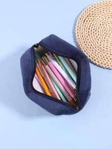 Checkered Pencil Bag Large Capacity, Cotton Canvas Zipper Pouch For Pen Organizer, Minimalist Office School Supplies Stationery Case, Aesthetic Ins Style Fabric Pencil Holder - Multicolor - View 6