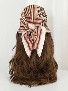 1 pieza Pañuelo cuadrado de satén con estampado de leopardo para mujer, pañuelo y pañuelo para la cabeza de moda, accesorio de satén ligero, ideal para atuendos de primavera y verano, pañuelo versátil para el cabello, bufanda para el cuello y idea de regalo elegante para uso diario y viajes - amarillo cálido - Ver 3