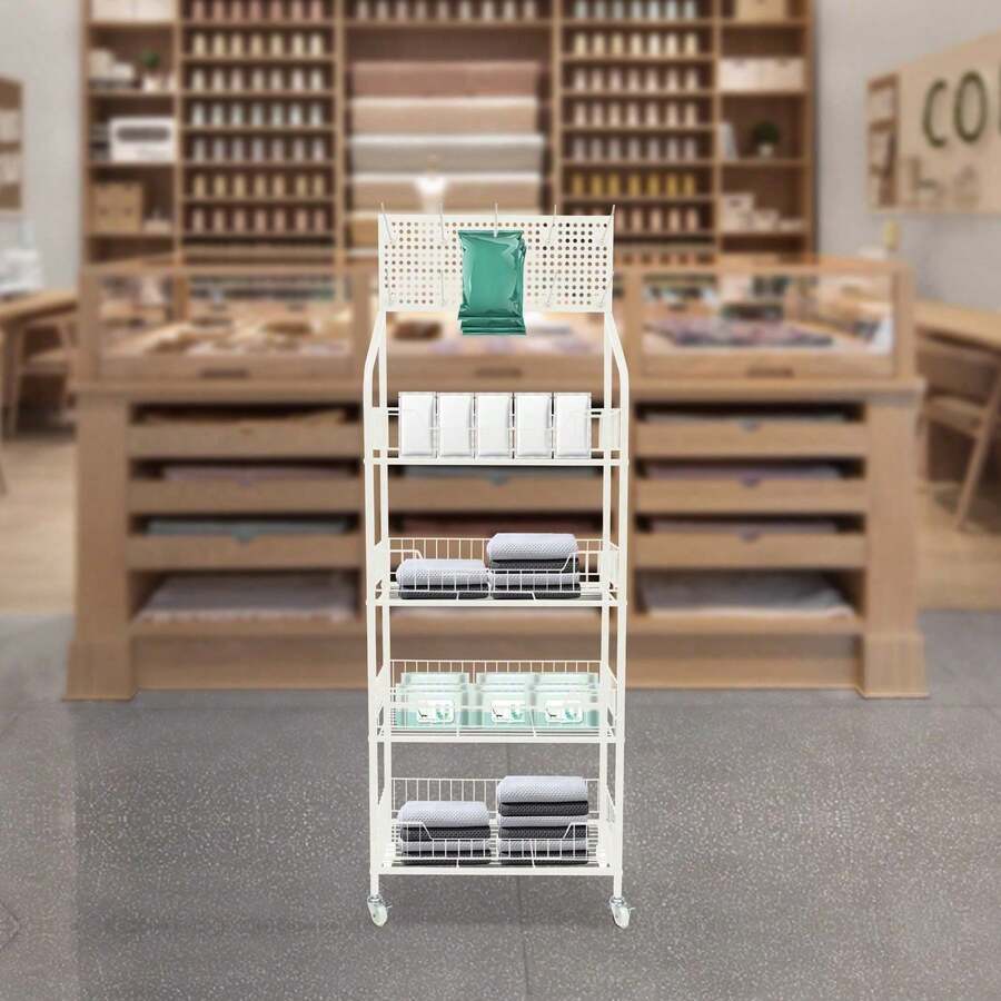 SanBouSi 4 Tier Retail Display Rack Stand Snack Candy Display Organizer Snack Rack Basket Stand Cart - White - View 1