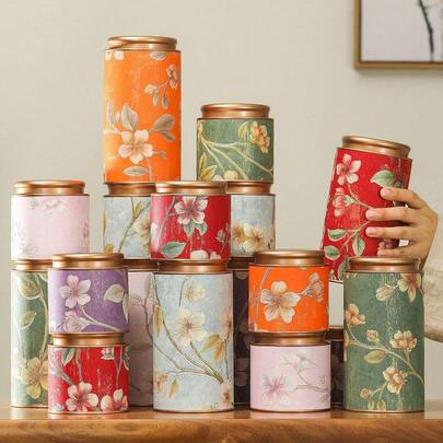 1pc Metal Tea Canister With Ceramic Glaze Coating On Bottom And Lid, Airtight Storage Container For Tea, Coffee Beans, Sugar, Nuts In Kitchen Or Pantry, Suitable For Holiday Gifts And Daily Use