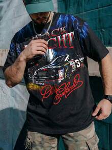 Áo thun nam tay ngắn cổ tròn kiểu dáng thường ngày với họa tiết xe đua. - màu đen - Xem 3