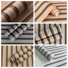1 Roll Of Wooden Striped Self-Adhesive Wall, Ready To Be Peeled And Pasted, Detachable Self-Adhesive Waterproof And Oil-Proof PVC Vinyl Imitation Wood Contact Paper, Suitable For Countertop Drawer Stickers, Living Room, Sofa Background, Bedroom, Bar Decoration Stickers, Bathroom, Kitchen, Cabinet Furniture Stickers, House Decoration, Home Decoration, Autumn Aesthetics - Striped Grille - View 2