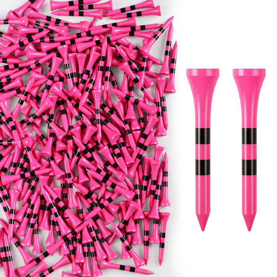 FINGER TEN Estante de exhibición de palos de golf de madera de 2 1/8" con 40 piezas, con diseño de rayas de bandera estadounidense, asegura una altura consistente y alta visibilidad, ideal para hoyos Par 3 - Rosa Roja - Ver 1