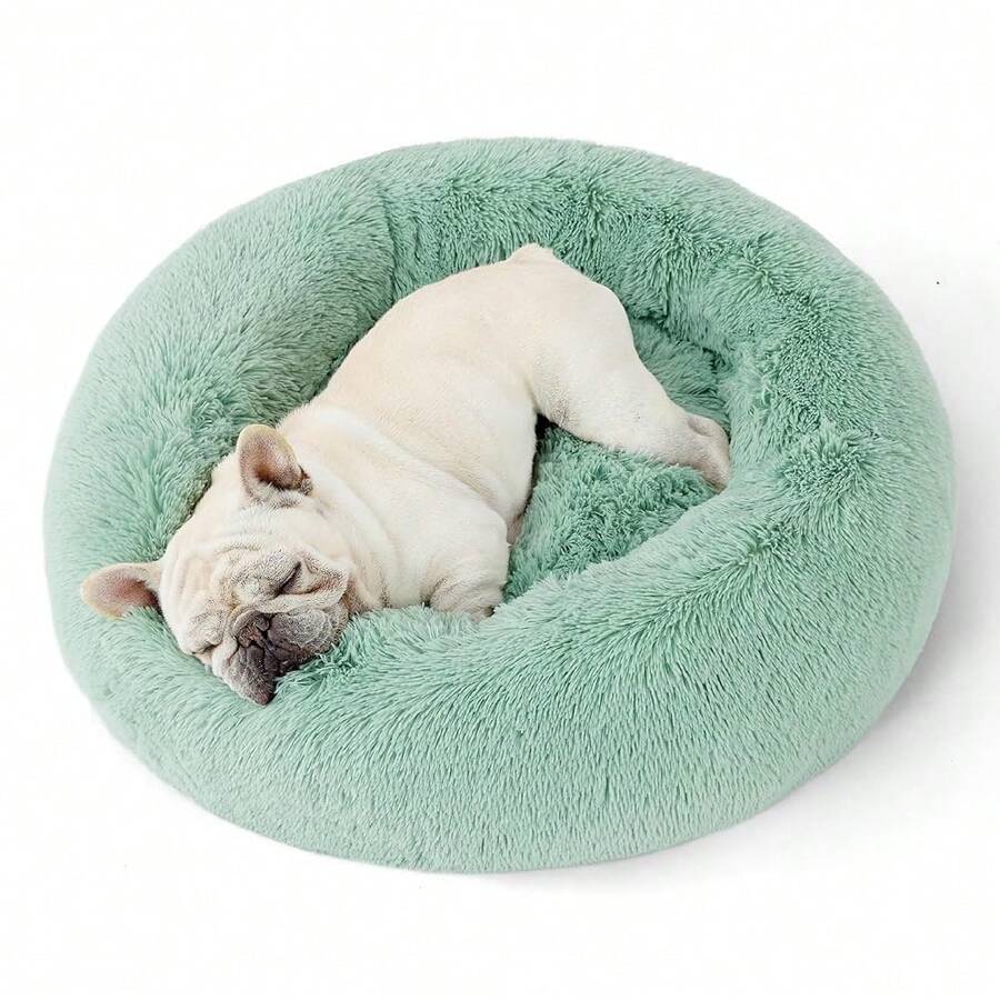 Calming Dog Bed For Medium Dogs - Donut Washable Medium Pet Bed, 30 Inches Anti-Slip Round Fluffy Pl 11ush Faux Fur Cat Bed, Fits Up To 45 Lbs Pets, For  Apple Gre1en - AppleGre1en - Xem 1