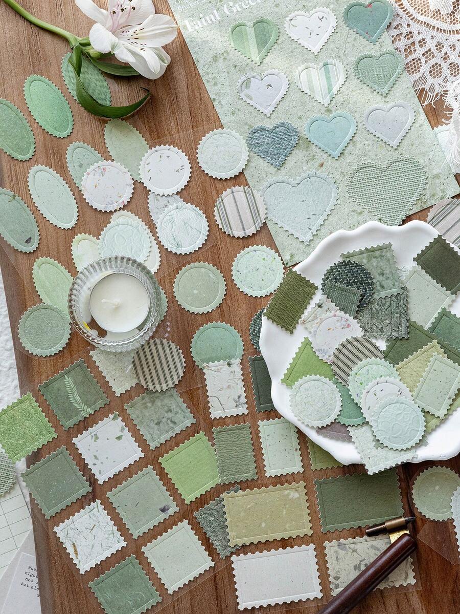 MOCARD Bộ 5 miếng dán tem phong cách cổ điển, vật liệu trang trí tự làm, quà tặng ngày lễ, đồ dùng học tập, văn phòng phẩm, nhãn dán ngộ nghĩnh, Kindle. - 1. Ánh sáng xanh rừng - Xem 1