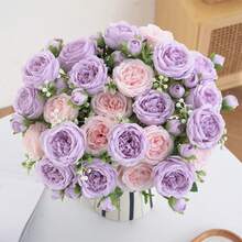 1/3pcs Artificial Peony Flowers, Reusable Fake Peony Bouquet - Home Indoor Decor, Artificial Flower Arrangement Center Decor, Outdoor Garden Yard Decor, Wedding Birthday Party Decor - Vase Not Included - Purple - View 2