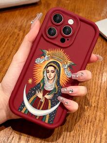 Virgin Mary Phone Case, Religious Style, Phone Case For IPhone 17 Pro Max 17 Air 17Pro 16 15 14 13 12 11 Pro Max, Holy Mother Gift, Divine Virgin Mary Design, Starry Mantle Theme, Angelic Serenity,  Mother Gift Idea, Religious Art Present, Sacred Icon Protection - 紅色 - 查看 2