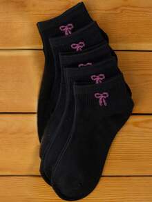 1/5/10/20 双装女士短袜，粉色蝴蝶结设计，夏季隐形袜，休闲薄款船袜 - 彩色 - 查看 3