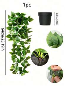 1/2 件仿真植物，悬挂式盆栽，墙面悬挂架装饰，适用于室内、室外、客厅置物架装饰、家居装饰、房间装饰、花园装饰、墙面装饰 - 綠蘿 - 查看 6