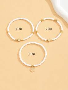 3pcs/Set Women Fashion Minimalist Design Alloy Shell & Starfish Pendant Handmade Beaded Anklet, Suitable For Daily Wear And Beach Vacation - Multicolor - View 4