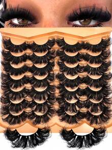 14 Pairs Extra Thick & Fluffy Cat Eye False Eyelashes, Natural Soft Faux Mink Lashes, 3D Dramatic Messy Mink Lashes, Lengthening & Curling Eyelash Extensions, Suitable For Daily Wear And Party, Reusable, Can Be Used As Gifts - 濃密款 - 查看 9