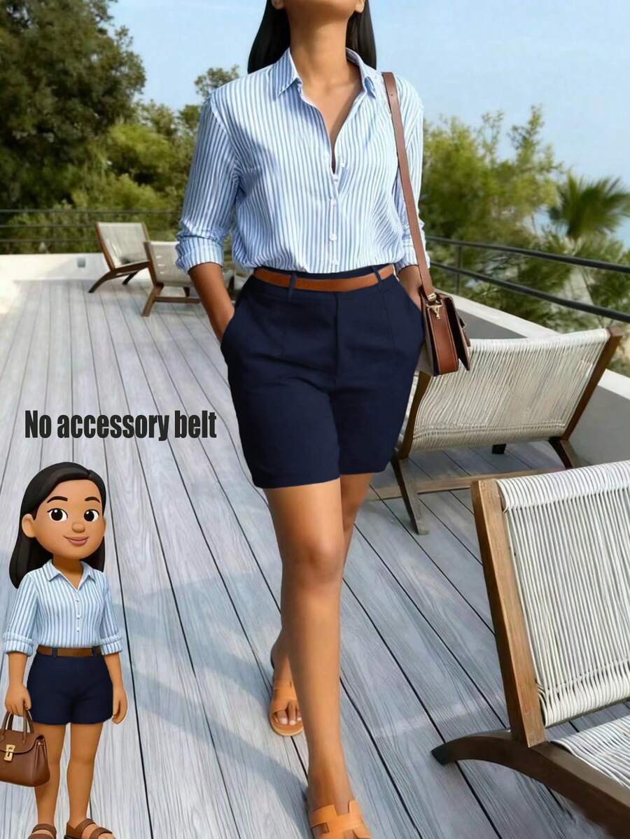 Solid Color Casual Shorts, Suitable For Summer, Back To School, Commuting