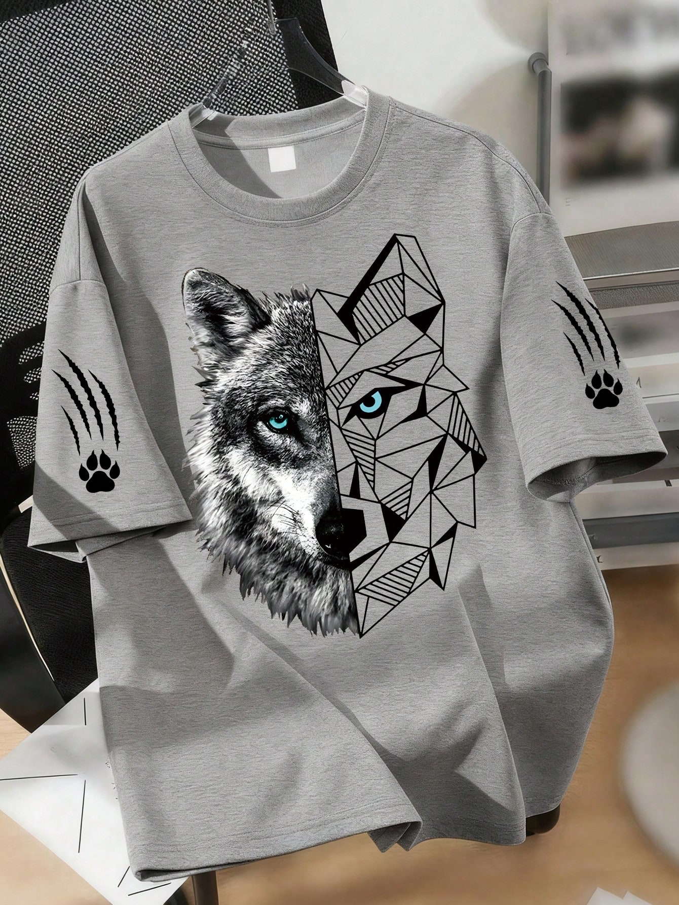 1 pièce T-shirt graphique avec tête de loup fendue pour les garçons adolescents, Top avec imprimé de griffe, convient pour l'école et le port quotidien au printemps/été 9