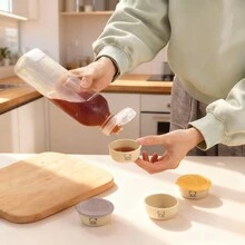 2/6 Pcs Cute Cartoon Pattern Plastic Sauce Cup With Lid, Portable Sealed Seasoning Dish, Condiment Container, Salad Tomato Mustard Sauce Storage Container, Reusable Sauce Dish, Suitable For Student And Adult Use In Home, School, Dorm, Office, Outdoor Camping, Picnic,Travel - Multicolor - View 4