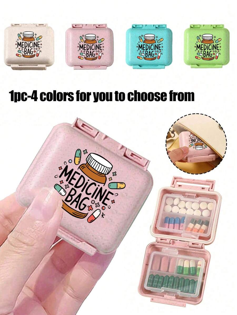 Mini 6-Compartment Portable Pill Box, Medicine Storage Box, Travel Pill Box, 6-Compartment Small Pill Box With "Medicine Bag" And Pill Pattern, Pill Packaging Sealed Storage Box, 6-Day Weekly Storage Box, First Travel Pill Storage Box, Daily Vitamin Pill Box, Pocket Pill Box Storage Box, Charming Storage Box, Home Essential, Travel Essential - Multicolor - View 1