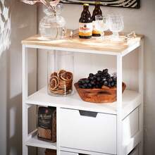 SoBuy Serving Trolley With Wheels, Rolling Cart With Drawers, Kitchen Trolley, Side Table, Wood With 3 Shelves, Metal Kitchen Shelf In A Modern Design For Kitchen & Household, 89x53x37cm, White/Natural, FKW111-WN - White - View 9
