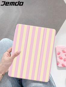 Minimalist Stylish Bicolor Striped, Pink And Yellow Striped Print Tablet Protective Case, Compatible With IPad 10.2 Inch, IPad Pro 2021/2020, IPad 9th/10th Gen, Galaxy Tab A8 10.5 Inch 2022, Matepad 10.4/Tab, Anti-Drop, With Pen Slot, Support Sleep/Wake - Multicolor-1 - View 4