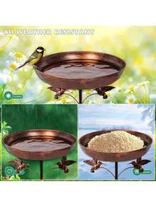 Outdoor Garden Metal Bird Bath With Pentagonal Base Feeding Bird Bath Bowl, Outdoor Vintage Bird Bath, Courtyard Feeder Decoration, Vintage Copper Color Spring And Summer Bird Bath, 19mm Pipe Diameter - Bird Bath Tub - View 2