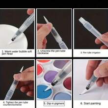 Set de 12 piezas de pinceles acuarelables, súper fáciles de usar y rellenar, bolígrafos de pintura de acuarela, bolígrafos de color solubles en agua para principiantes - pluma de acuarela - Ver 8