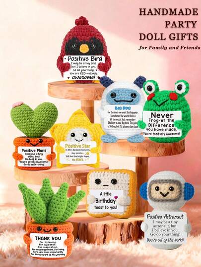 1pc Handmade Crocheted Desktop Decor Figurine, Cute Animal & Plant Design, Handmade Plush Doll, Perfect Birthday Gift For Best Friend, Sister, Mom, Grandma, Coworker, Family, Positive Vibes, Party, Valentine's Day, Mother's Day, Thanksgiving, Plush Doll, Room Decor, Small Gift, Souvenir
