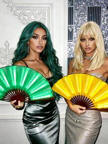 1pc Carnival Foldable LED Light Up Hand Fan, Colorful Lighting Handheld Fan (With Battery) - Party Gift, Performance, Wedding, Birthday, Home Decor, Nightclub, Glow Party Supplies, Japanese Clap Stick, Music Festival, Amusement Equipment, Halloween Party, Autumn Decor, Cosplay, Luminous - Luminous Fan - View 7