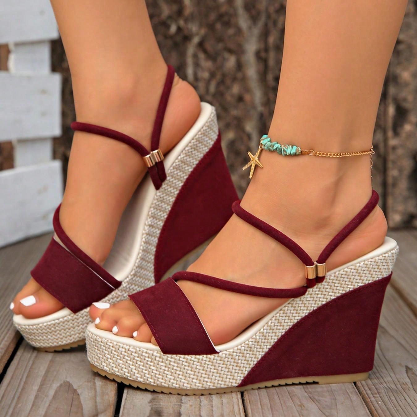Zapatos de plataforma elegantes de ante negro para mujer, con correa de tobillo, ante transpirable, adecuados para todas las estaciones, diseño disti