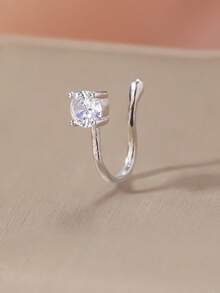 yhvmcl 1pc Rhinestone & Zirconia Butterfly Nose Stud, Luxury Elegant Design, Suitable For Women's Daily Wear - Single Diamond Silver - View 2