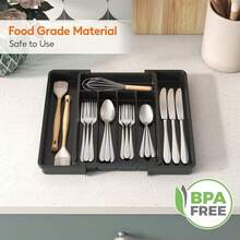 Expandable Silverware Drawer Organizer Adjustable Plastic Tray For Kitchen Utensils Flatware And Cutlery Holder For Spoons Forks Knives 8.5-14 X 12 Inches Black Space-Saving And Versatile Storage Solution Easy To Clean And Customize - Medium (8.5-14''W X 12''D) - View 7