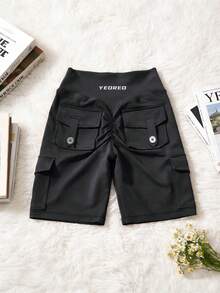YEOREO CoreFlex Women Workout Biker Shorts With Cargo Pockets Hidden Scrunch High Waisted 8" Inseam Gym Shorts Summer Shorts For Women Black Shorts - 黑色 - 查看 5