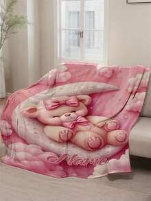 1pc Customizable Personalized Text Cute Bear Pattern Commemorative Blanket, Suitable For Home Sofa, Bed And Bedroom - Multicolor - View 15