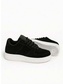 Men's Casual Suede Sneakers For Gym, Comfortable, Sporty, 2 Laces, Athletic, Tie-Up, Home - Đen và trắng - Xem 9