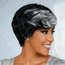 Tóc giả nữ Remy Brazil, kiểu tóc pixie ngắn ombre, độ dày 150%, trông như tóc thẳng, có lưới hoa hồng, thích hợp cho tiệc tùng, kỳ nghỉ hoặc trang phục thường ngày - Tóc giả nguyên đầu được làm bằng máy. - Nhiều màu - Xem 12