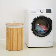 Shoze Large Capacity 45L Bamboo Woven Laundry Basket With Lid And Handle, Foldable Design To Save Space, Suitable For Use In Family Hotels - Bamboo - View 1