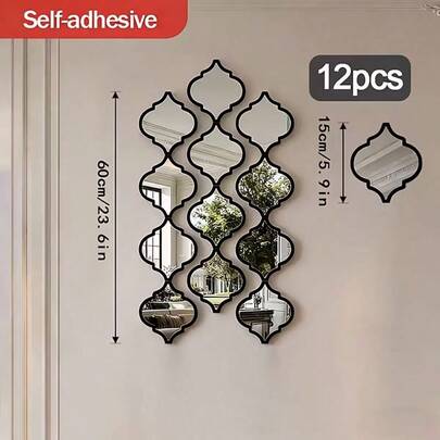 1 Set Large Moroccan Style Art Decorative Mirror | Classic Black Design, Wall-Mounted, Suitable For Bathroom, Living Room, Hallway, Ideal For Home Decor/Valentine's Day Creative Gift, Plastic Frame