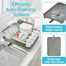 304 Stainless Steel Dish Drying Rack With Drain Board, Automatic Draining And Drying Rack For Kitchen Countertops, Large Capacity Dish Drainer, Suitable For Bowls, Cups, And Dishes. - Grey - View 2