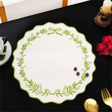 Embroidery Placemat, Rustic Dining Table Mat Heat-Resistant Non-Slip Placemat Home Decor - Green - View 1