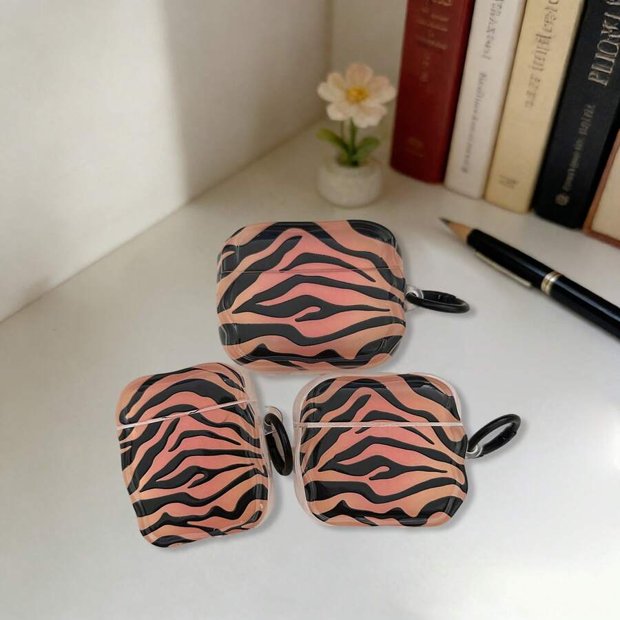 Tiger Stripe Pattern Protective Case Compatible With Apple Bluetooth Wireless Earphones, Anti-Scratch And Anti-Drop Cover Compatible With Apple Bluetooth Earphone Case - Clear - View 1