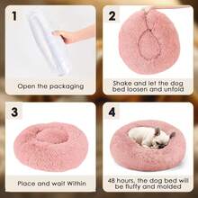 Dog & Cat Bed For Indoor Cats, 20in Calming Donut Bed For Puppy And Kitten, Washable Round Fluffy Pet Bed For Small Medium Dogs And Cats - 粉紅色的 - 查看 5
