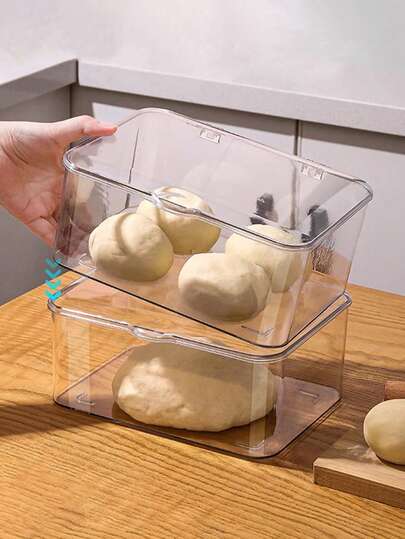 1pc/Set PET Food Storage Container With Lid, Transparent Bread & Dough Fermentation Box, Kitchen Organizer & Fridge Keeper
