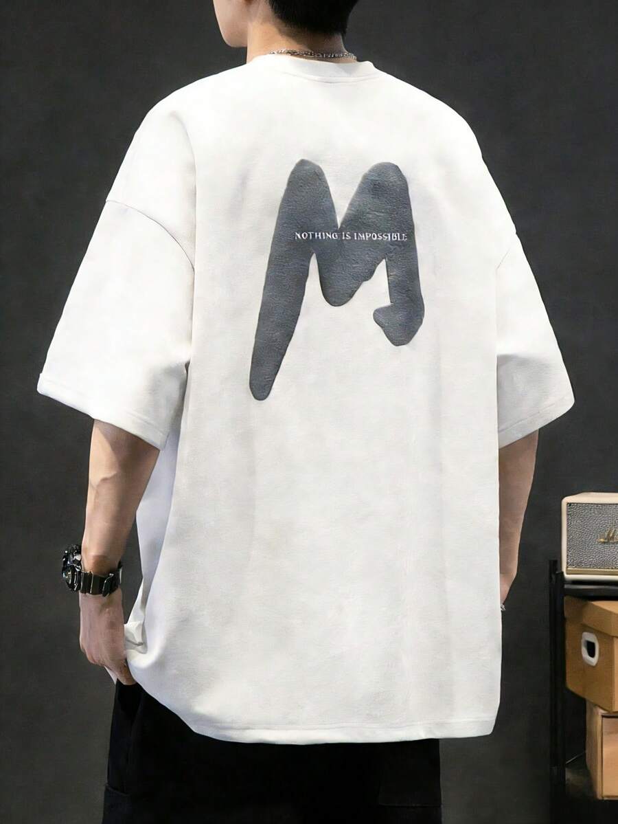 Men's Fashionable Casual Suede Crew Neck Short Sleeve T-Shirt - White - View 1