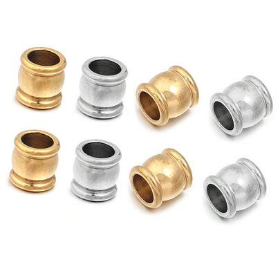 10/20pcs Stainless Steel Gong Drum Shaped Large Hole Beads, Vintage Leather Cord Beaded Accessories For DIY Bracelet, Necklace, Fashion Simple Hypoallergenic Jewelry Making Spacer Beads