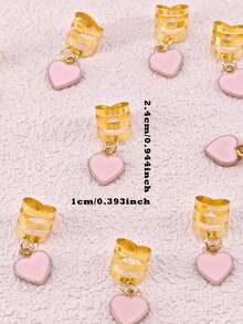 10 Peças Acessórios de Cabelo Anel em Forma de Coração Rosa DIY, Recorte de Metal Ajustável, Moda Simples, Contas de Dreadlocks, Adequado para o Dia a Dia de Meninas - Dourado - Visão 6