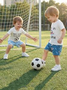 Baby Boy's Summer Outfit Football Soccer Sport Themed Clothes Short Sleeve Letter Print T-Shirt Novelty Cartoon Shorts 2Pcs Playwear Set - 這是刻在我DNA裡的. - 查看 9